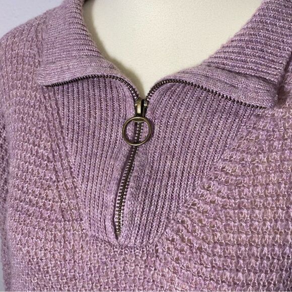 American Eagle Blush Pink Waflle Knit Wool Blend 1/4 Zip Sweater Women's Size L - Picture 12 of 16